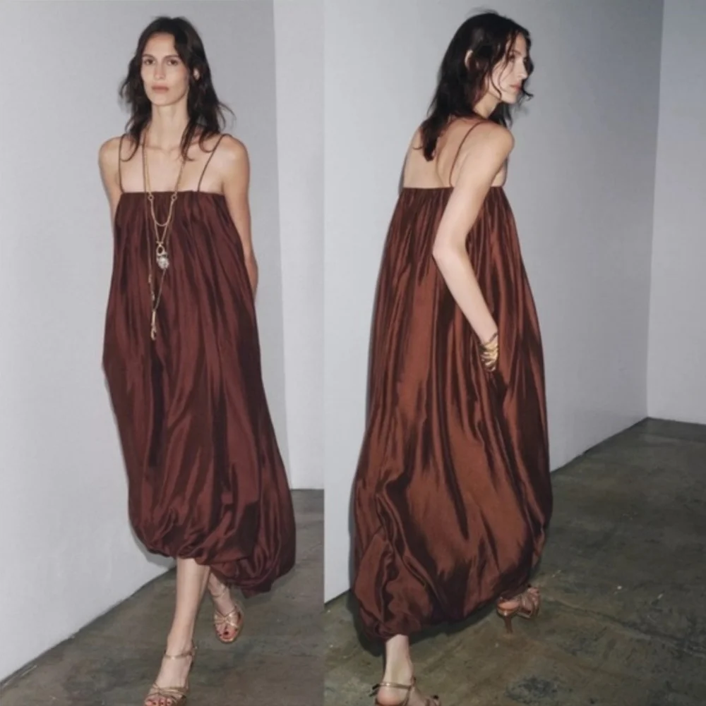 Zara Multi Position Balloon Dress Brown Size XS S - Picture 4 of 13